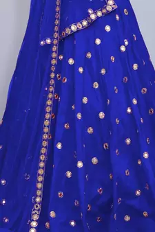 BLUE EMBROIDERED WITH MIRROR WORK ART SILK SEMI STITCHED WEDDING LEHENGA