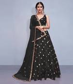 BLACK EMBROIDERED WITH MIRROR WORK ART SILK SEMI STITCHED LEHENGA CHOLI WITH DUPATTA