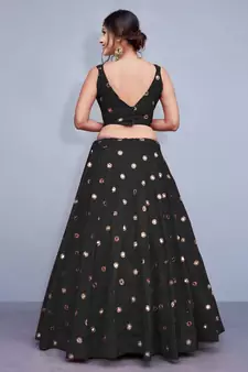 BLACK EMBROIDERED WITH MIRROR WORK ART SILK SEMI STITCHED LEHENGA CHOLI WITH DUPATTA