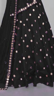 BLACK EMBROIDERED WITH MIRROR WORK ART SILK SEMI STITCHED LEHENGA CHOLI WITH DUPATTA 4