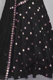 BLACK EMBROIDERED WITH MIRROR WORK ART SILK SEMI STITCHED LEHENGA CHOLI WITH DUPATTA