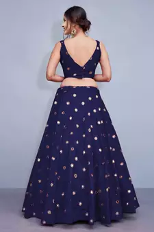 Divine Art Silk Mirror Work Navy Blue Lehenga Choli