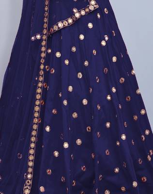 Divine Art Silk Mirror Work Navy Blue Lehenga Choli 4