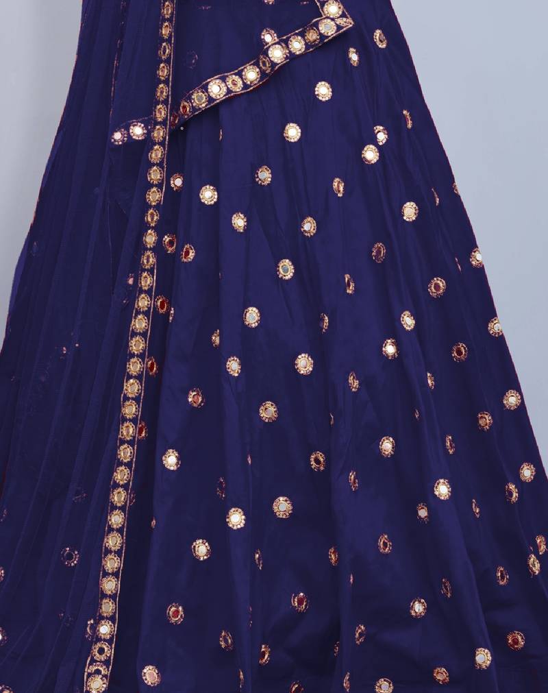 Divine Art Silk Mirror Work Navy Blue Lehenga Choli