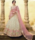 WHITE SEQUINS ZARI AND THREAD EMBROIDERED GEORGETTE FESTIVE & PARTY WEAR SEMI STITCHED BRIDAL LEHENGA