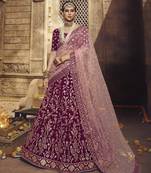 AUSPICIOUS WINE THREAD, ZARI, SEQUINS EMBROIDERED GEORGETTE SEMI STITCHED BRIDAL LEHENGA