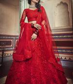 Red Net Sequin Work and Dori Embroidered Lehenga Choli with Net Dupatta