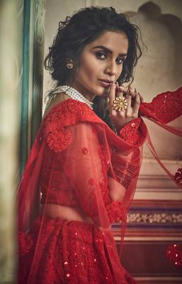 Red Net Sequin Work and Dori Embroidered Lehenga Choli with Net Dupatta 2