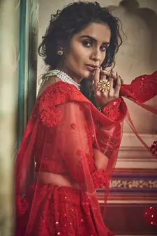 Red Net Sequin Work and Dori Embroidered Lehenga Choli with Net Dupatta