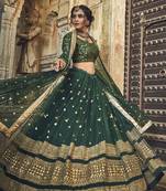 GREEN SEQUINS AND ZARI EMBROIDERED SOFT NET FESTIVE & PARTY WEAR SEMI STITCHED BRIDAL LEHENGA