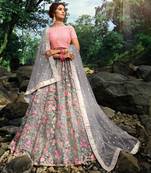 GREY SEQUINS AND THREAD EMBROIDERED SOFT NET FESTIVE & PARTY WEAR SEMI STITCHED LEHENGA