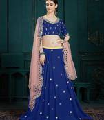 NAVY BLUE SEQUINS, MIRROR AND ZARI EMBROIDERED GEORGETTE FESTIVE & PARTY WEAR SEMI STITCHED LEHENGA