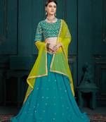 TURQUOISE SEQUINS ZARI AND THREAD EMBROIDERED GEORGETTE FESTIVE & PARTY WEAR SEMI STITCHED LEHENGA
