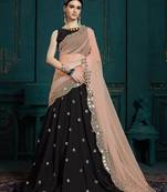BLACK SEQUINS, MIRROR AND ZARI EMBROIDERED GEORGETTE FESTIVE & PARTY WEAR SEMI STITCHED LEHENGA