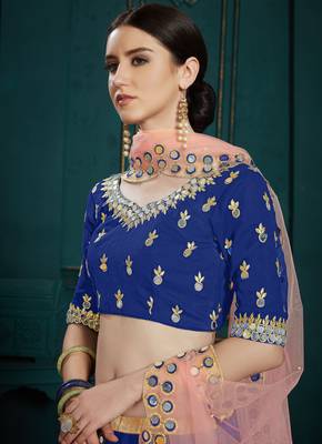 NAVY BLUE SEQUINS, MIRROR AND ZARI EMBROIDERED GEORGETTE FESTIVE & PARTY WEAR SEMI STITCHED LEHENGA 2