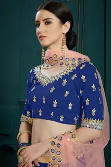 NAVY BLUE SEQUINS, MIRROR AND ZARI EMBROIDERED GEORGETTE FESTIVE & PARTY WEAR SEMI STITCHED LEHENGA