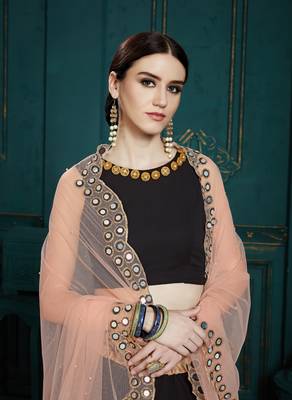 BLACK SEQUINS, MIRROR AND ZARI EMBROIDERED GEORGETTE FESTIVE & PARTY WEAR SEMI STITCHED LEHENGA 2
