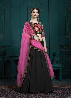 BLACK SEQUINS AND THREAD EMBROIDERED GEORGETTE FESTIVE & PARTY WEAR SEMI STITCHED LEHENGA 1