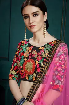 BLACK SEQUINS AND THREAD EMBROIDERED GEORGETTE FESTIVE & PARTY WEAR SEMI STITCHED LEHENGA