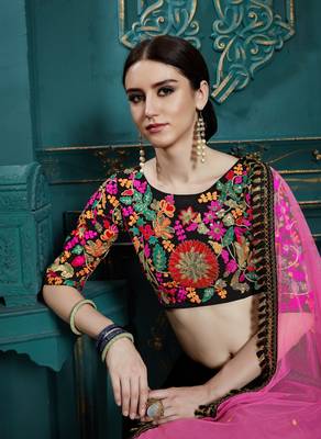 BLACK SEQUINS AND THREAD EMBROIDERED GEORGETTE FESTIVE & PARTY WEAR SEMI STITCHED LEHENGA 3