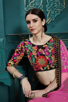 BLACK SEQUINS AND THREAD EMBROIDERED GEORGETTE FESTIVE & PARTY WEAR SEMI STITCHED LEHENGA