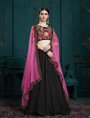 BLACK SEQUINS AND THREAD EMBROIDERED GEORGETTE FESTIVE & PARTY WEAR SEMI STITCHED LEHENGA 4