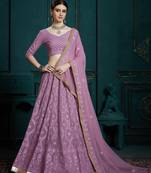 LAVENDER SEQUINS AND THREAD EMBROIDERED GEORGETTE FESTIVE & PARTY WEAR SEMI STITCHED LEHENGA