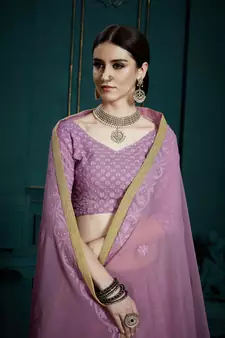 LAVENDER SEQUINS AND THREAD EMBROIDERED GEORGETTE FESTIVE & PARTY WEAR SEMI STITCHED LEHENGA