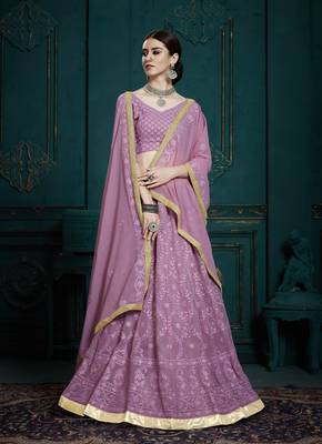 LAVENDER SEQUINS AND THREAD EMBROIDERED GEORGETTE FESTIVE & PARTY WEAR SEMI STITCHED LEHENGA 3