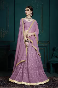 LAVENDER SEQUINS AND THREAD EMBROIDERED GEORGETTE FESTIVE & PARTY WEAR SEMI STITCHED LEHENGA