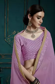 LAVENDER SEQUINS AND THREAD EMBROIDERED GEORGETTE FESTIVE & PARTY WEAR SEMI STITCHED LEHENGA