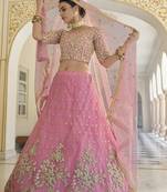BABY PINK SEQUINS AND DORI EMBROIDERED SOFT NET FESTIVE & PARTY WEAR SEMI STITCHED LEHENGA