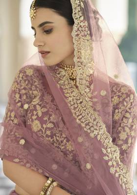 MAUVE SEQUINS AND DORI EMBROIDERED SOFT NET FESTIVE & PARTY WEAR SEMI STITCHED LEHENGA 4