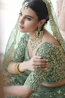 LIGHT GREEN SEQUINS AND DORI EMBROIDERED SOFT NET FESTIVE & PARTY WEAR SEMI STITCHED LEHENGA