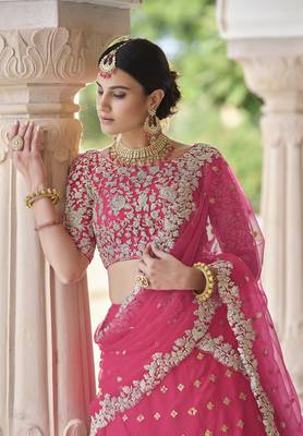Hot Pink Net Sequin Embroidered Lehenga Choli 3