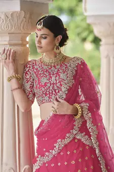 Hot Pink Net Sequin Embroidered Lehenga Choli