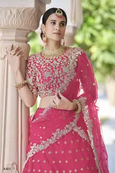 Hot Pink Net Sequin Embroidered Lehenga Choli