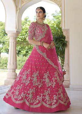 Hot Pink Net Sequin Embroidered Lehenga Choli 5