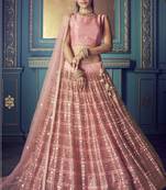 PINK SEQUINS AND THREAD EMBROIDERED SOFT NET FESTIVE & PARTY WEAR SEMI STITCHED LEHENGA