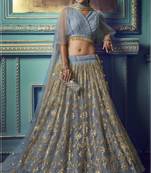 GREY SEQUINS AND RUFFLE EMBROIDERED SOFT NET FESTIVE & PARTY WEAR SEMI STITCHED LEHENGA