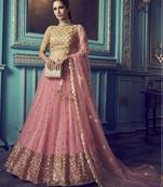 PINK SEQUINS AND DORI EMBROIDERED SOFT NET FESTIVE & PARTY WEAR SEMI STITCHED LEHENGA