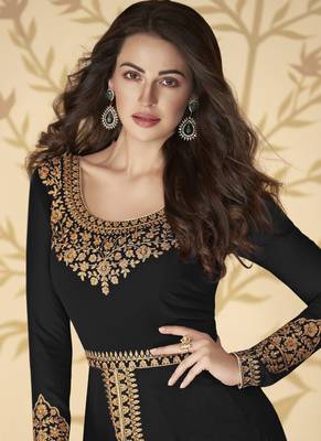 Black Slit Style Zari Embroidered Anarkali Pant Suit 2