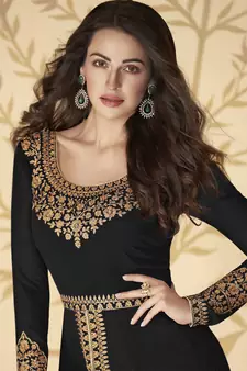 Black Slit Style Zari Embroidered Anarkali Pant Suit