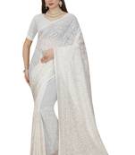 White embroidered georgette saree with blouse
