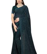 Teal embroidered georgette saree with blouse