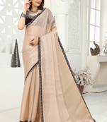 Beige embroidered silk saree with blouse
