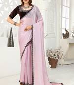 Pink embroidered silk saree with blouse