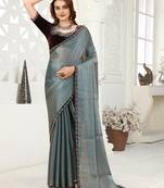 Grey embroidered silk saree with blouse