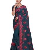 Teal embroidered georgette saree with blouse
