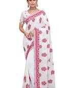 White embroidered georgette saree with blouse